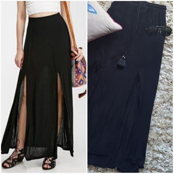 black double split maxi skirt